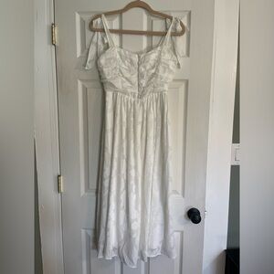 Lulu’s White Rouched Tie-Strap Midi Dress